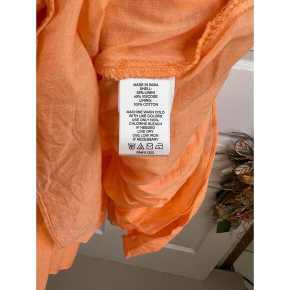 1STATE Orange Puff Sleeves Linen Blend Tiered Skirt Open Tie Back Dress Sz S - Picture 11 of 13